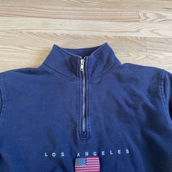 John Galt Sweatshirt Women One Size Blue Los Angeles Spellout Embroidered Flag - Picture 3 of 5